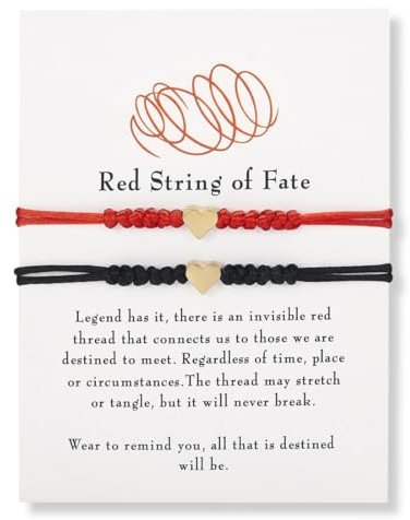 YUVKIN 2 pezzi bracciali delicati con corda a forma di cuore, regolabili per coppie, adatti per ragazzi e ragazze, portafortuna per donna, regali, filo rosso del destino, couple bracelet