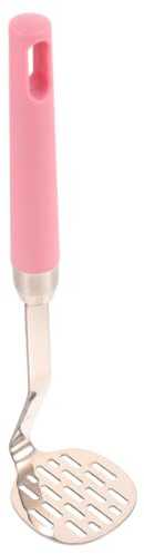Toyvian Stainless Steel Potato Masher Manual Crusher with Pink Handle Portable Kitchen Tool for Even Mashing of Potatoes Fruits and Vegetables Easy to Clean Suitable for Home and