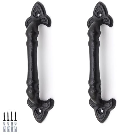 KLEHOPE 2 Pezzi Maniglia per Porta Esterna da Fienile Nera in Ghisa, Aspetto Vintage, Lunghezza 185 mm, Maniglia per Porta da Giardino con Viti di Fissaggio per Porte di Garage