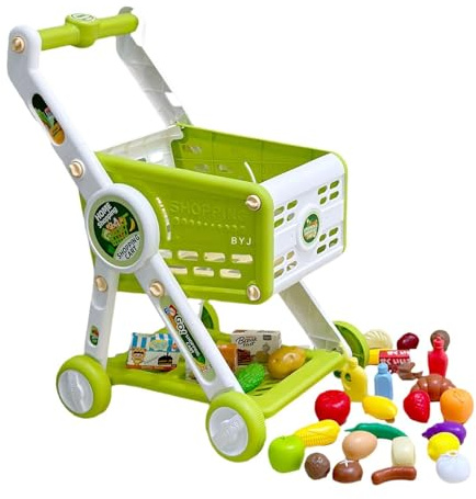 YunJove Kids Shopping Cart Trolley Handcart Toy with 30 Play Accessory Interactive