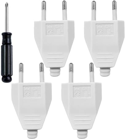 4 Piezas Clavija Enchufe Macho, 250V 2.5A Toma de Corriente Empotrada para Uso Doméstico, Enchufe Macho plano para Sustituir o Instalar en Electrodomésticos y de Iluminación, Instalación Sencilla