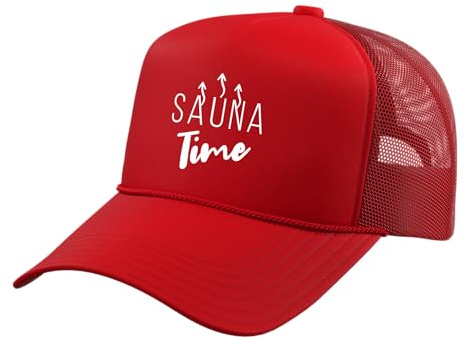 Sauna I Sauna TIme I Sauna Goer Relaxation Sauna Trucker Hat with Adjustable Mesh Back, Red