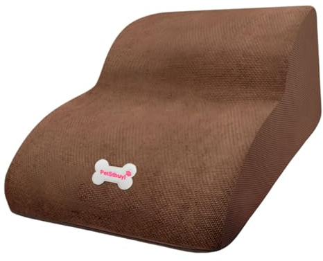 Kuntesetty Hundetreppe Haustier Leiter Hundetritt Cord Material Abnehmbarer Bezug rutschfeste Basis Zweistufiges Design für Sofas Fensterbänke Kleine Hunde, Kaffee