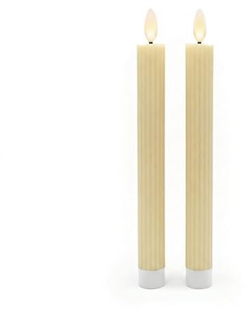Relaxdays LED Stabkerzen, 2er Set, HxD: 25 x 2 cm, flackernde Flamme, Echtwachs, Rillen, flammenlose Kerzen, beige