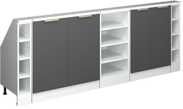 Vicco Küchenschrank für Dachschrägen R-Line, Anthrazit-Gold, 210 cm 5er Set, geeignet für schräge Wände und Variable Küchenmontage