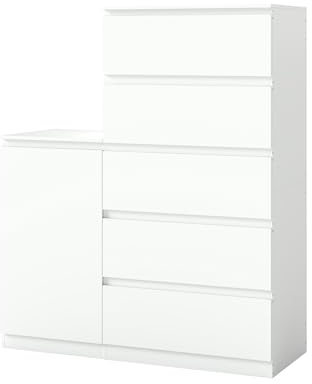 Ginhow Kommode Weiß mit 5 Schubladen & 1 Beistellschrank mit Tür Modernes Highboard & Sideboard Set 120cm Hoch Flexibler Kommodenschrank & Schubladenschrank für Schlafzimmer Wohnzimmer Flur