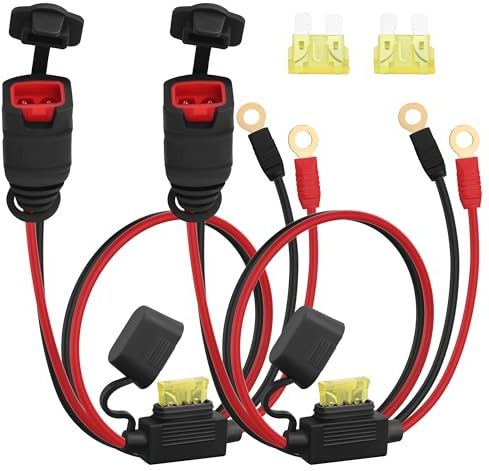TIENFOKOTA GC002 X-Connect M6 Ösenklemme, 20 A, Sicherung, permanentes Batterie-Ladekabel für Motorrad, ATV, UTV, Generator und kleine Motorwartung, 16 AWG, 53,3 cm, 2 Stück