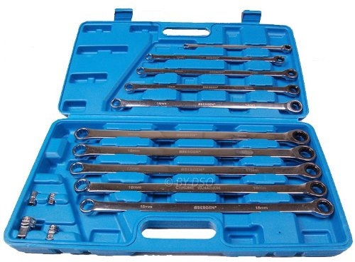 US PRO 10pc Extra Long Double Ring Single Gear Ratchet Spanner Wrench Set With Adapters B3224