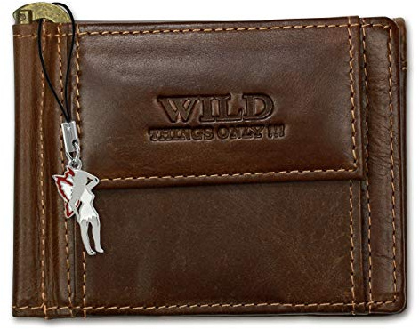 DrachenLeder Dollarclip Portemonnaie Quer Leder Wild Things Only Geldbörse, Farbe nach Auswahl OPJ121X, Braun, ohne