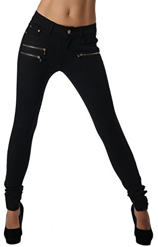 Crazy Age Damenhose Jegging Legging Zipper stylisch H086 (40, Schwarz)