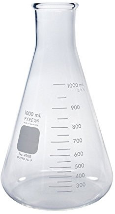 PYREX 1L Narrow Mouth Erlenmeyer Flasks with Heavy Duty Rim, 6/pk