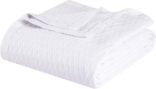 Superior Diamond Weave All-Season Cotton Blanket, Cover for Home, Couch, Bed, Soft, Warm Blankets, Boho Aesthetic, Comfy, Cozy, and Cute Covers, Decorative Bedding Essentials, King, White