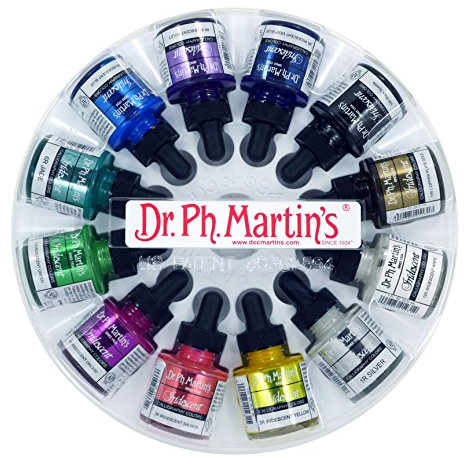 Dr. Ph. Martin's Iridescent Calligraphy Color (Set 1) Ink Set, 1.0 oz, Set 1 Colors, 1 Set of 12 Bottles