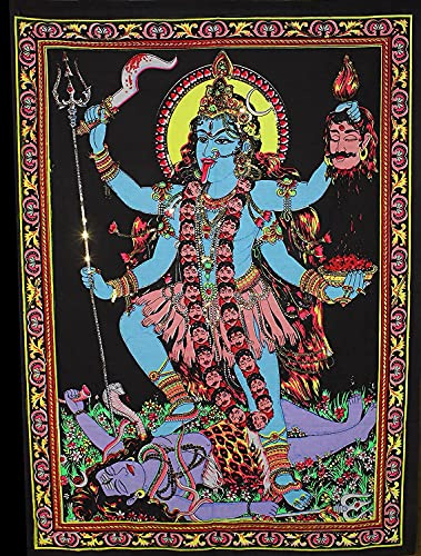 Gangesindia Goddess Kali Mata – Paillettenverzierter Stoffdruck, Wanddekoration, Wandteppich, 106,7 x 76,2 cm