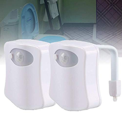 WC luz nocturna 2 Pcs, Adoric LED Luz de Inodoro Luz con Detección de movimiento del sensor automático, 8 Cambio de Color,Funciona con Pilas, para cuartos de baño con niños