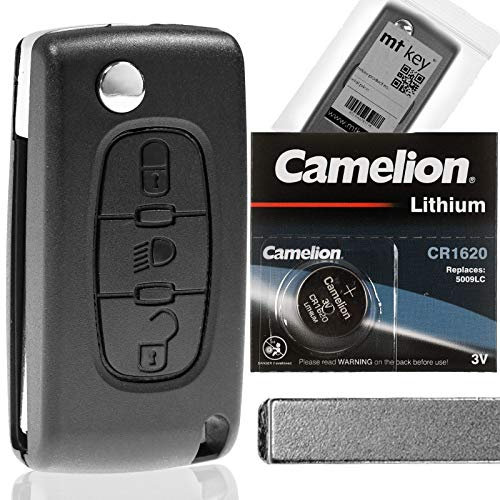 Telecomando a chiave pieghevole Chiave per auto Telecomando 3 pulsanti VA2 Blank + Batteria per Citroen/Peugeot/FIAT