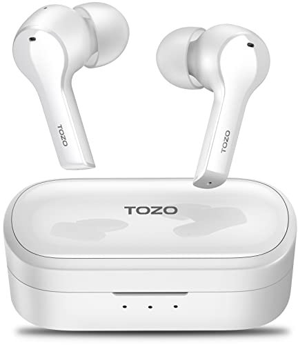TOZO T9 Kopfhörer Kabellos Bluetooth 5.3 Bluetooth Kopfhörer, In Bluetooth Kopfhörer, Anruf Noise Cancelling Kopfhörer mit 4 Mikrofon, Tiefer Bass, IPX7 wasserdichte,Typ-C und kabelloses Laden,Weiß