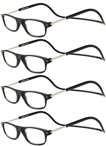 TBOC Pack: Lesebrille Lesehilfe für Herren Damen - [Pack 4 Einheiten] Dioptrien +1.50 Schwarz Fassung Stärke PC Handy Faltbar Frau Mann Magnetverschluss Clip Alterssichtigkeit Presbyopie