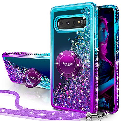 Miss Arts für Galaxy S10 Plus Hülle, [Silverback] Mädchen Glitzern Handyhülle Hülle mit Ringständer, Flüssigkeit Treibsand Clear Schutzhülle für Samsung Galaxy S10 Plus -LILA