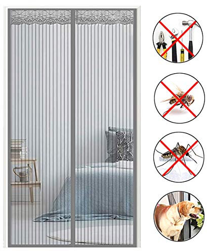AMZERO Fliegengitter Tür Magnetisch Balkontür, 80x230cm Insektenschutz Fliegennetz Automatisches SchließEn für Balkontür Wohnzimmer Terrassentür, Grau