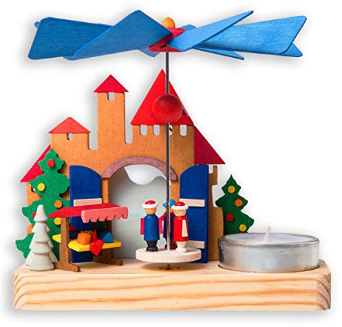 Graupner Holzminiaturen® | Miniatur Pyramide mit Teelicht 'Weihnachtsmarkt' aus Holz | Original Erzgebirgische Holzkunst® | Hochwertige Handarbeit | Geschenkidee Weihnachten für Kinder