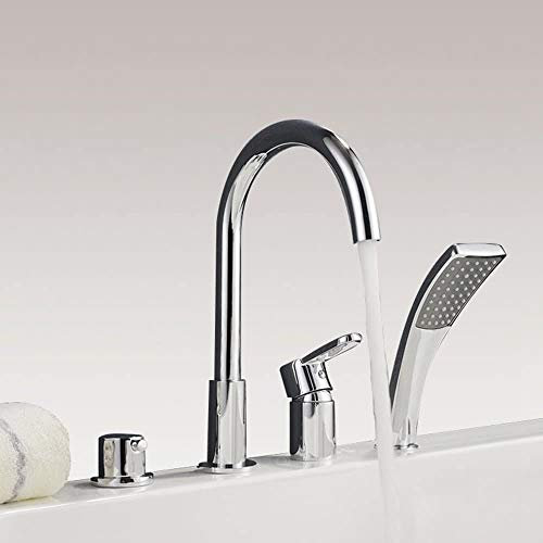 RGERG Wasserhahn Bad Armatur 4-Loch-Badewanne Wannenrandarmatur Mit Handbrause Chrom Badewannenarmatur Heiß Und Kalt Waschtischbatterie,Chromefaucet
