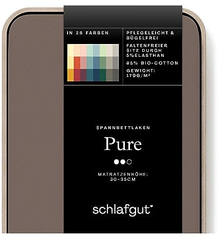 Schlafgut Pure Spannbettlaken 140x200cm bis 160x220cm - 95% Biobaumwolle, 5% Elasthan, Oeko-TEX Zertifiziert, Sand Deep, Matratzenhöhe bis 35cm