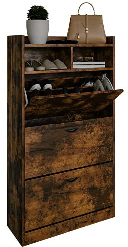 Piushopping ZIK - Scarpiera Salvaspazio Slim in Legno (63x24x115h) Scarpiera da Ingresso Verticale, Moderna, Scaffale Scarpe di Design Vari Colori per Vari Stili di Arredamento (Industrial con Vani)
