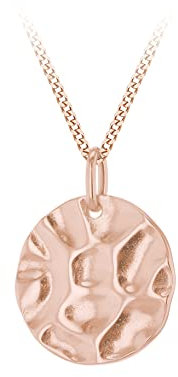 Tuscany Silver Women's Sterling Silver Rose Gold Plated 17mm Hammered Disc Pendant on Rose Gold Plated 1.1mm Curb Chain 46cm/18