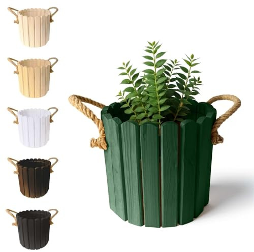 Floranica Runder Blumentopf aus Kieferholz Pflanzentopf Blumenkasten Kräutertopf Behälter für Blumen Kräuter der Pflanzen Dekoration für Haus Garten Für Innen- und Außenbereich 33x20cm Grün