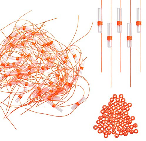 100stk Angeln Posen Stopper Fadenstopper mit Perlen Angeln Schnurstopper Spirolino Posen, Forellenangeln, Angeln auf Forelle Fadenstopper Posenstopper Angelgerät (Orange(klarer Röhre))