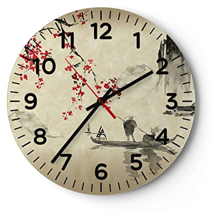 ARTTOR Moderne Wanduhr 30x30cm Rund Glasuhr Landschaften Menschen - 5020 | Blume Kirschen Japan Glas Analog Wanduhr Lautlos Wanddekoration Wohnzimmer Büro Küche Wanddeko Küchenuhr Geräuschlos ARTTOR