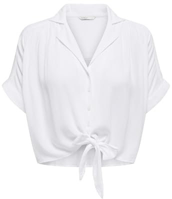 ONLY Women's Onlpaula Life S/S Tie Shirt WVN Noos Blouse, White, M