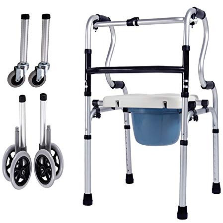 AZICYN Toilettenstuhl 4 in 1 mit fahrbarem Rollstuhl Duschtransportstuhl / 4 Radbremsen (360°) / klappbare Mobile Toilette, höhenverstellbar (85-95 cm) für ältere Menschen mit Behinderungen