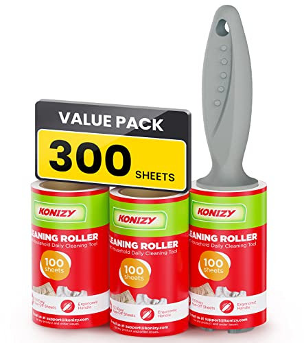 Fusselrollen für Tierhaare, extra klebrig, 300 Blatt Mega Value Set Roller mit 1 verbesserten Griff, 3 tragbare Entferner Kleidung, Möbel, Teppich, Hund & Katze Entfernung