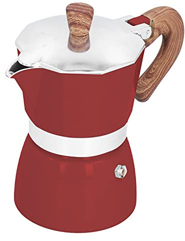 Cafetera espresso clásica italiana de aluminio con mango antiquemaduras para cocina, camping, oficina, color rojo clásico