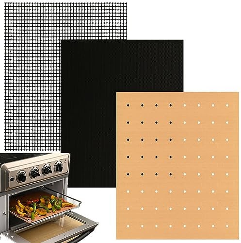 WMKGG 3 Pack Air Fryer Oven Liners Set, 9 x 11 Inch Reusable Non-Stick Toaster Oven Mats Compatible with Cuisinart, Breville, Ninja Foodi, Kalorik, Emeril Lagasse