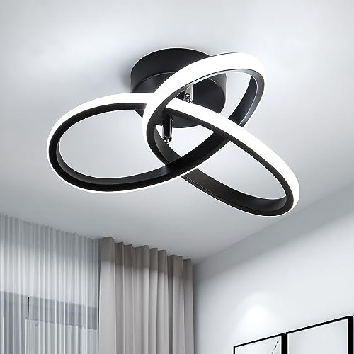 LED Deckenleuchte Moderne, 22W Deckenlampe LED Kaltweiß 6500K, Creative Flower Form Schwarze Kronleuchter für Wohnzimmer Schlafzimmer Flur Küche Balkon, Durchmesser 24CM