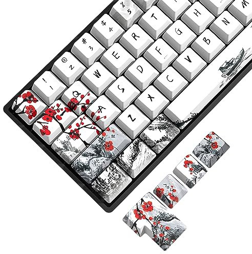 MOLGRIA Plum Blossoms Keycaps 80 Set, PBT Cherry Profile Key Caps Japanese Style for 60/75 Percent Cherry MX Switch Mechanical Gaming Keyboard ANSI/ISO Layout
