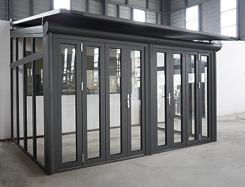 Arilco Terrassenüberdachung | Wintergarten | Inklusive Seitenwände mit Frontschiebertüren | Neu | Polycarbonat | 4m x 4m