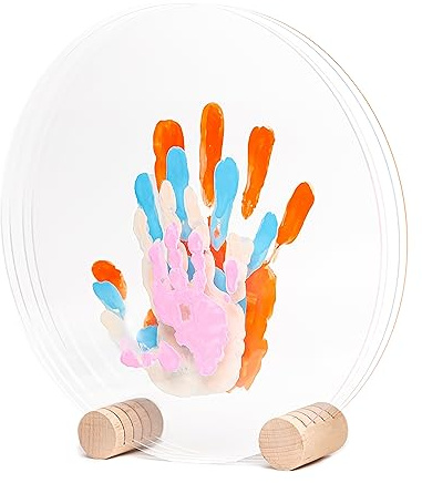 LouYou Empreintes de Bonheur - Kit Empreinte Famille de 4 Made in France Pastel - Coffret Naissance - Idée Cadeau Anniversaire - Fête des Mères - Support bois - 4 plexiglass