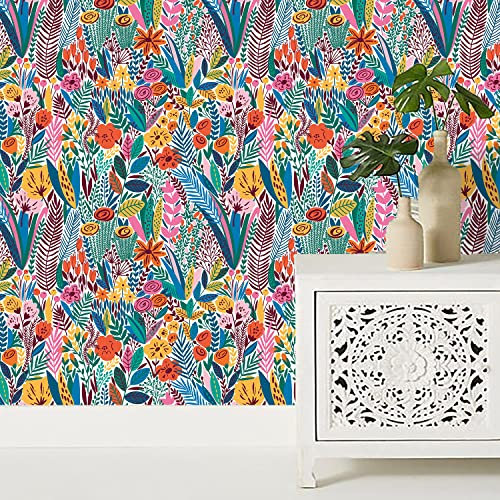 funlife Lot de 2 papiers peints autocollants, à décoller et à coller pour salon, chambre à coucher, décoration murale en vinyle, turquoise urbaine et fleur rose