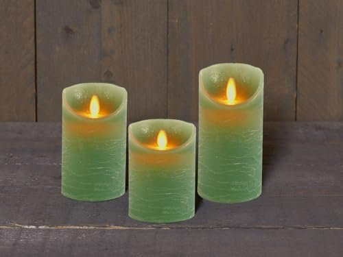 Coen Bakker 3er Set Kerze LED Echtwachskerze 10 cm + 12,5 cm + 15 cm Kerze Ø 7,5 cm viele Farben mit Timer flackender Docht Wachskerze Kerzen, Farbe:Jade Grün