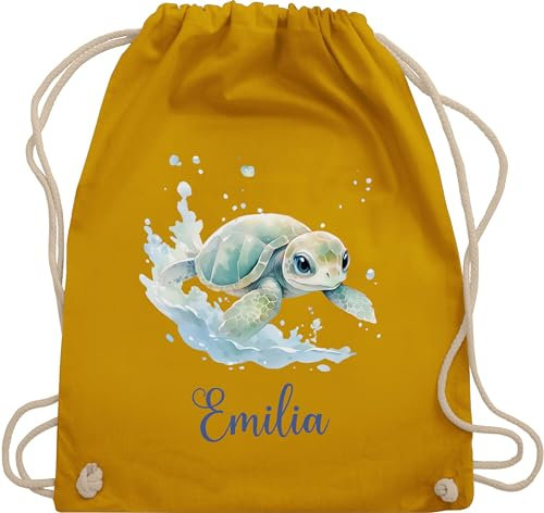 Turnbeutel Rucksack - Schildkröte mit Name personalisiert I Zootiere I Panzertier - Unisize - Senfgelb - schildkröten turtle tiermotiv beutel schildkrötenmotiv und tasche turtles personalierten