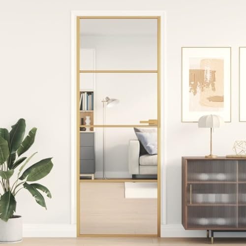BAZZI Innentür Golden Glastür Modern Zimmertür Mit Zarge Komplett 76x201,5 cm Zimmertüren Mit Zarge Komplett Innentüren Hartglas und Aluminium