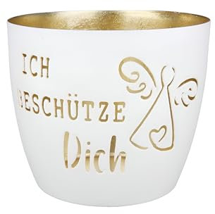 GILDE Metall Windlicht Ich beschütze Dich - Teelichthalter Deko Wohndeko Motiv - für Drinnen & Draußen (überdacht) (weiß)