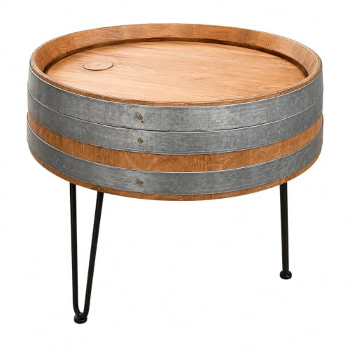Fass-Schmiede Weinfass Couchtisch Dreibein Sofatisch Beistelltisch (Mittel: 50cm, Geölt)
