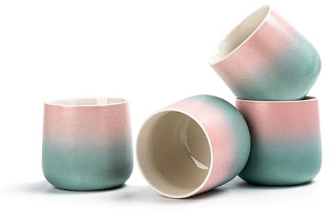 TEANAGOO Japanese Tea Cup, 7.2Oz / 205 ml, Gradient Pink Green, H11, 4 Pcs/Box, Japansese Cups, Chinese Tea Cups, Asian Tea Cups no Handles, Tea Cup Ceramic Cup for Japanese…