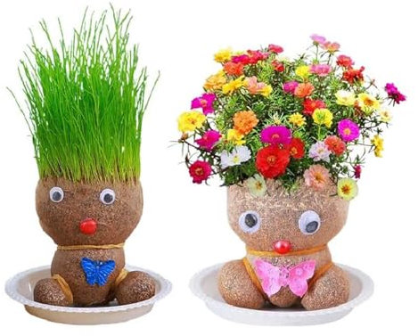 2 Grass Head Doll Plant, Grass Head Hair Grow Toy, Grass Head Plant Growing in Bonsai Pots, Perfect Cute and Funny Gift for Men Women Kids, Fresh Grass Plant for Home and Garden Decoration