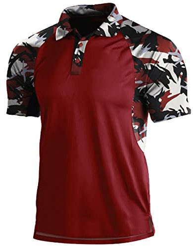 Generic Mens Camouflage Outdoor Polo Shirt Short Sleeves Military Tactical Golf T-Shirts Athletic Moisture Wicking Casual Tees(Wine,XXL)